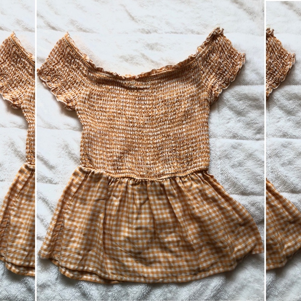 SALE Orange and White Checkered Off-shoulder Top